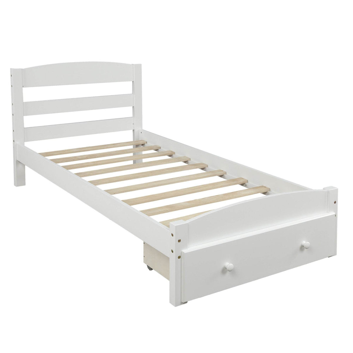 Twin Solid Wood Classic Platform Bed Frame With Storage Drawer