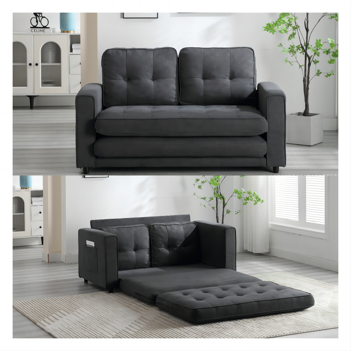Convertible Velvet Sofa Bed With Storage Bags