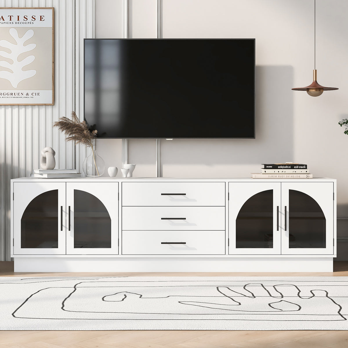 Modern Minimalist White MDF TV Stand With Storage