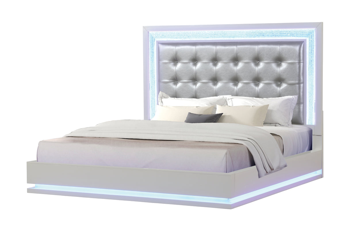 Contemporary Queen Wood Bed Frame With LED Lighting
