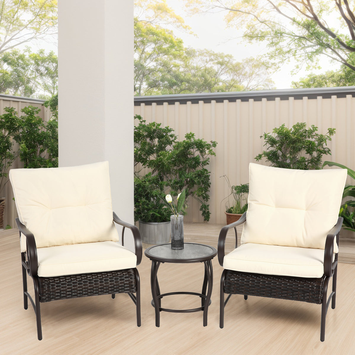 3-Piece Outdoor Steel Frame Wicker Patio Set