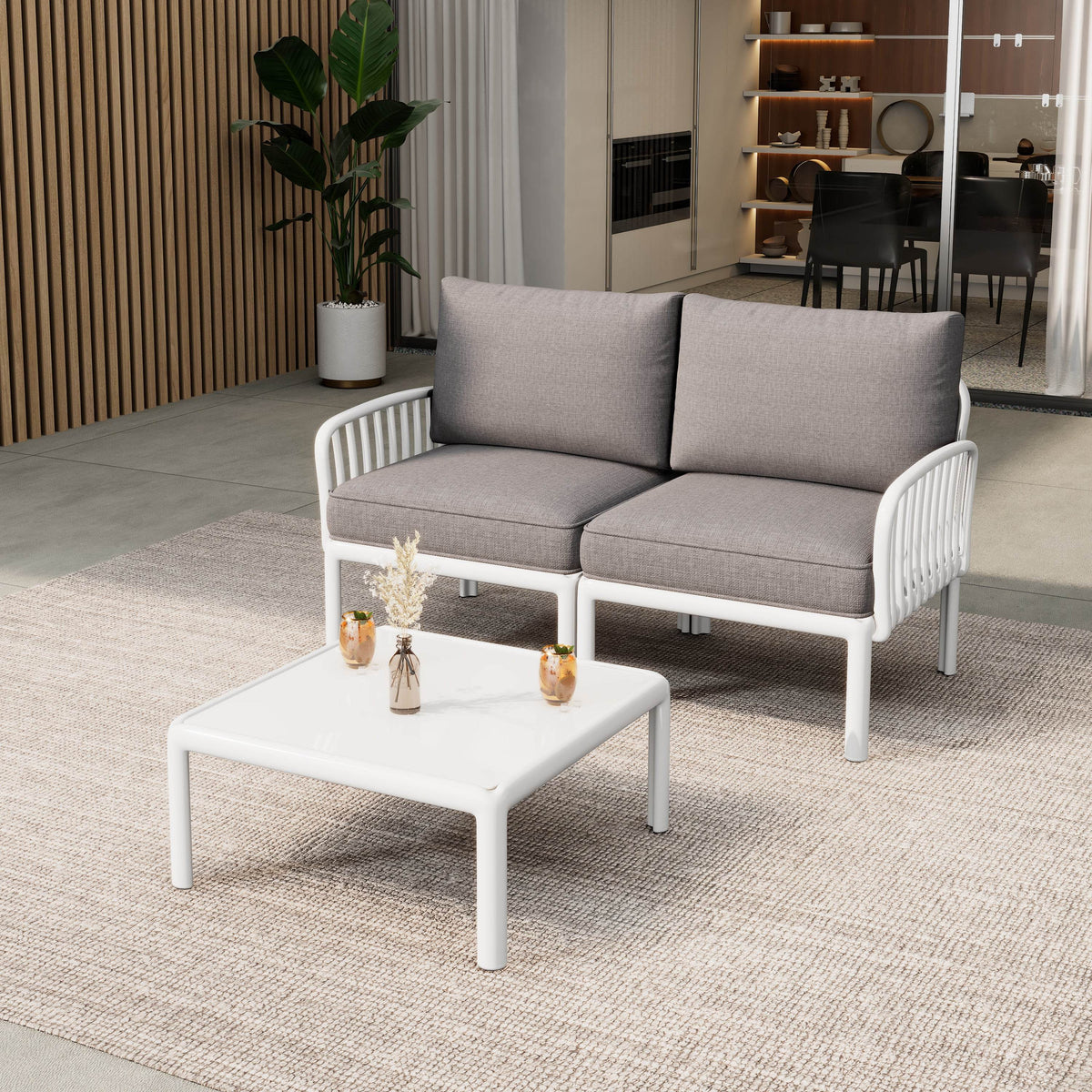 3-Piece Modern Outdoor Patio Seating Set With Cushions