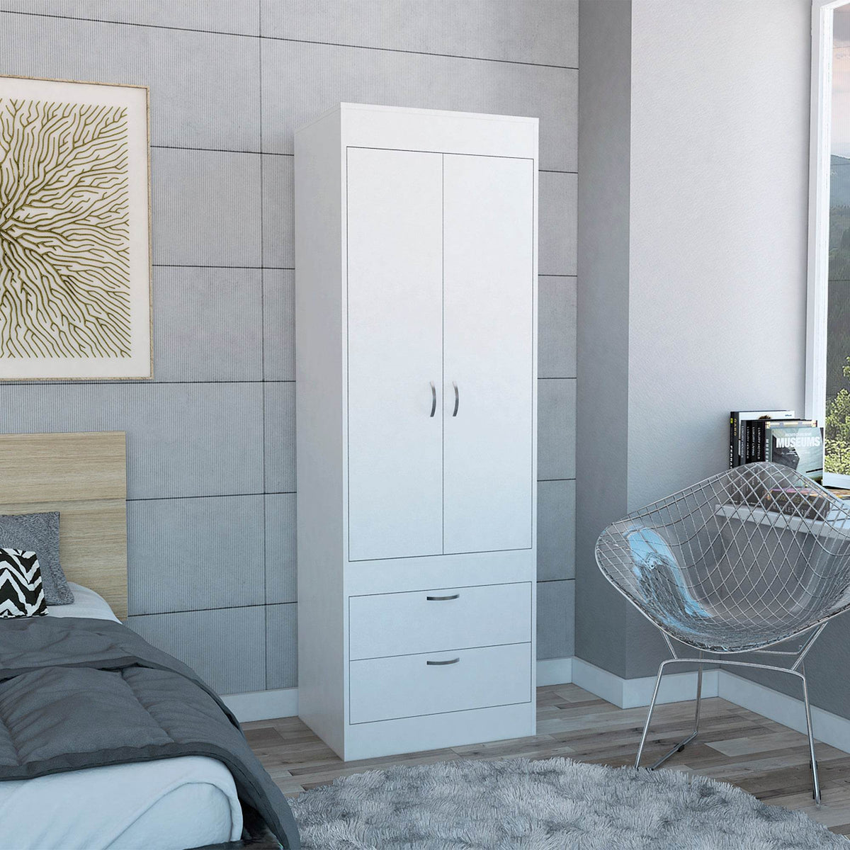 White Engineered Wood Double Door Storage Cabinet