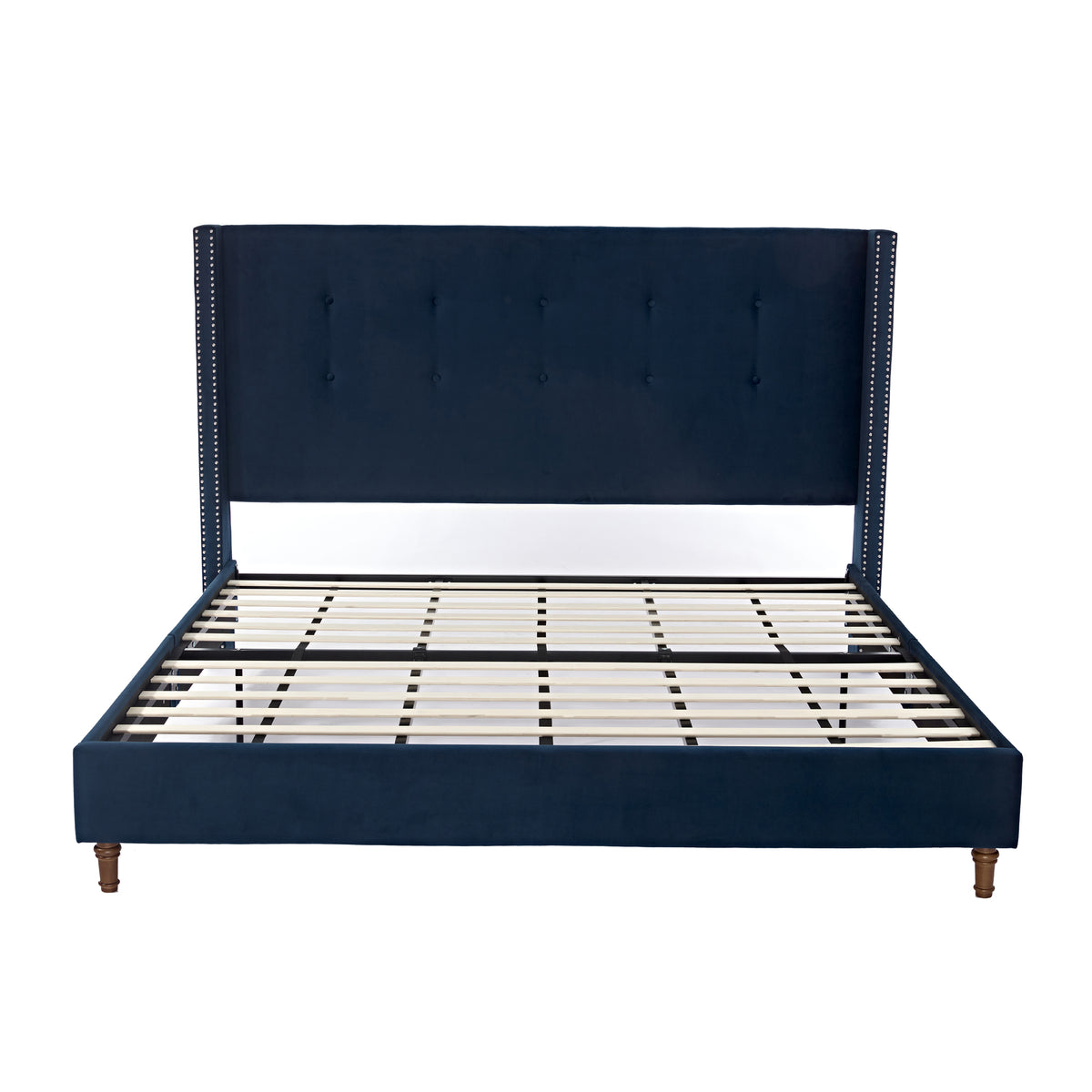 King Classic Velvet Upholstered Bed Frame With Wingback Headboard