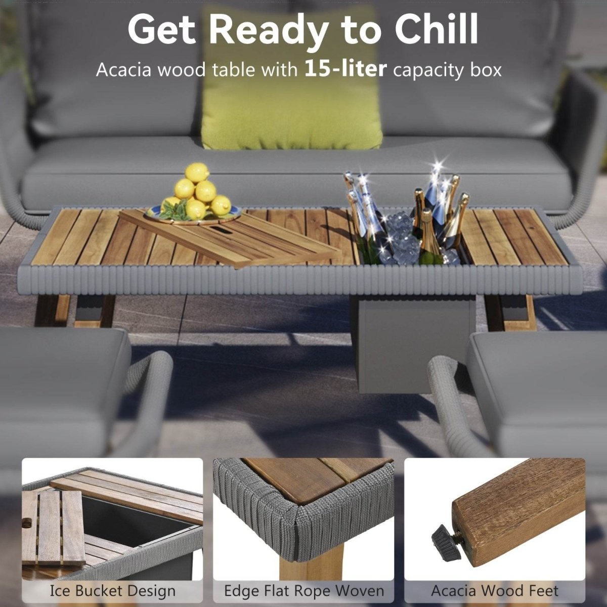 6-Piece Outdoor Woven Rope Patio Furniture Set With Bar Table - Sleep Galleria