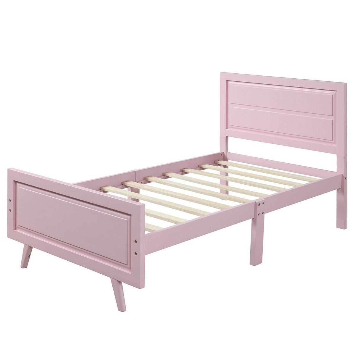 Twin Pink Solid Wood Platform Bed With Headboard
