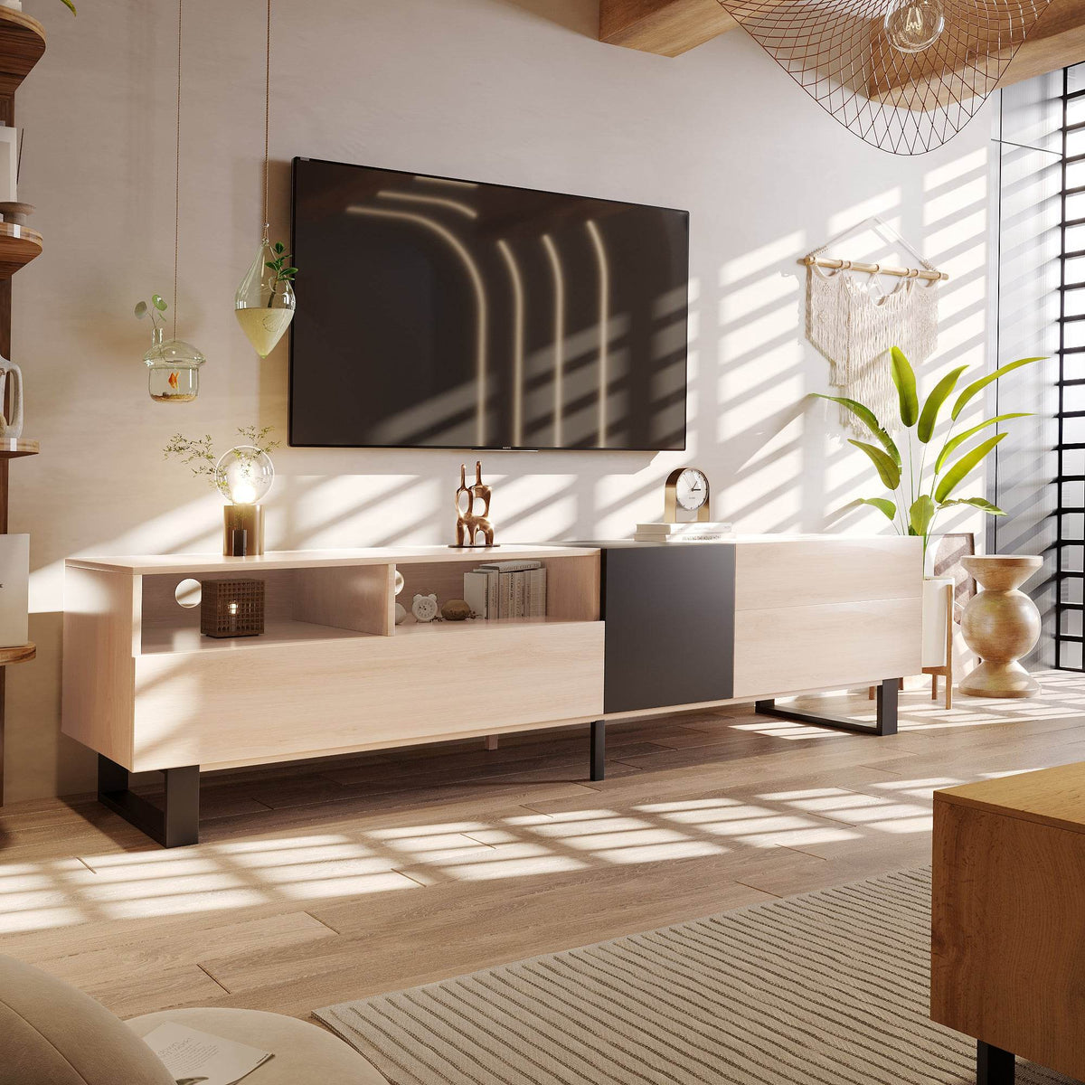 Modern Minimalist TV Stand With Drop Down Doors - Sleep Galleria