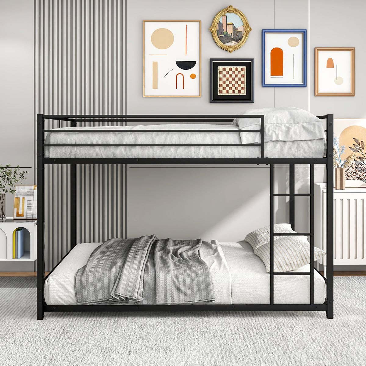 Full Over Full Metal Bunk Bed With Safety Guardrails