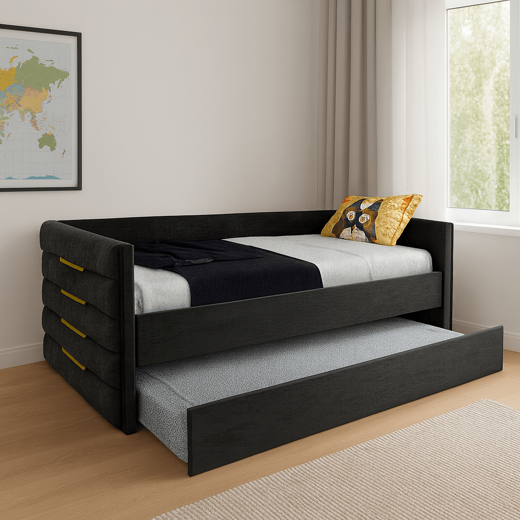 Modern Twin Upholstered Velvet Daybed With Trundle