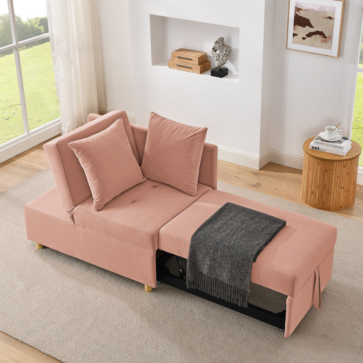Convertible Linen Upholstered Sleeper Sofa Chair With Wheels