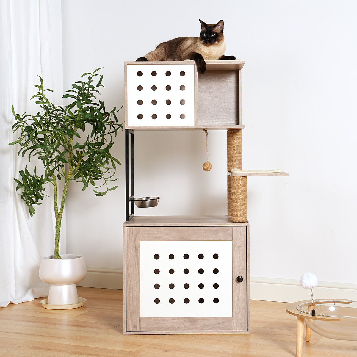 Modern Gray White Integrated Cat Tree Furniture