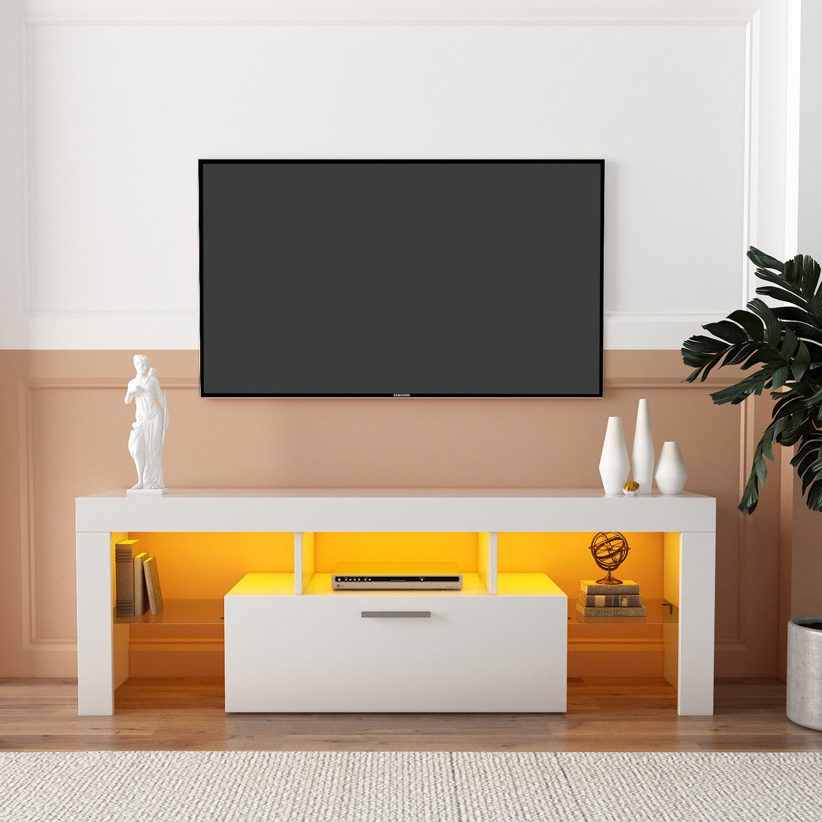 Modern White LED Backlit Particle Board TV Console