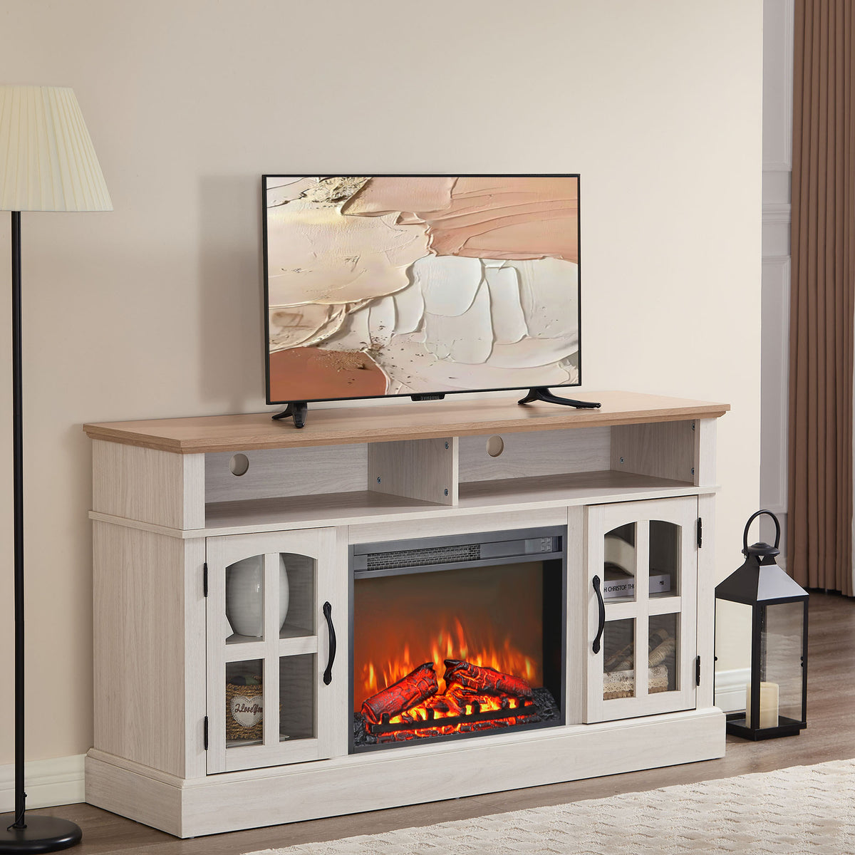 58-Inch Jasmine White Electric Fireplace TV Stand