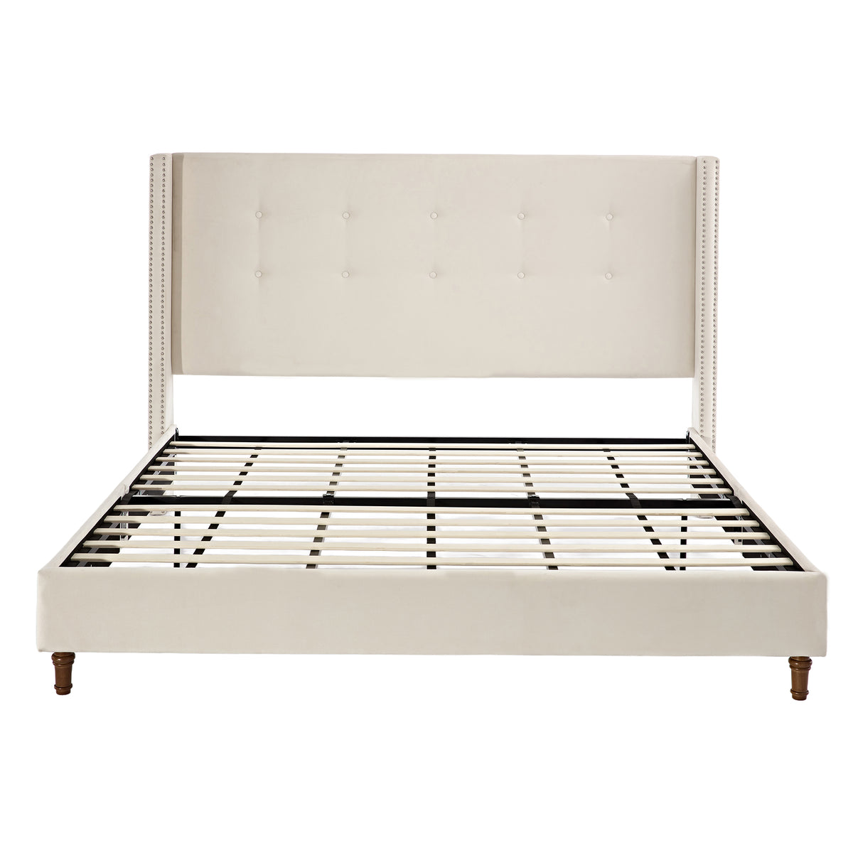 King Classic Ivory Velvet Upholstered Bed Frame