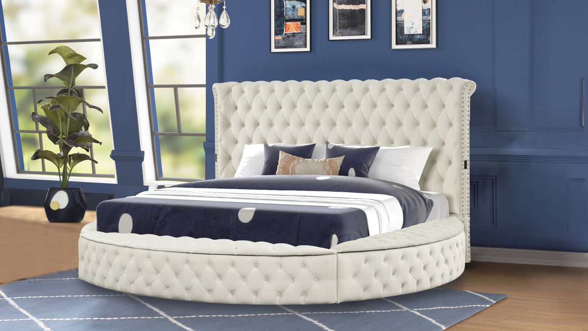 Modern Velvet Upholstered Wood Queen Bed Frame With USB Charger