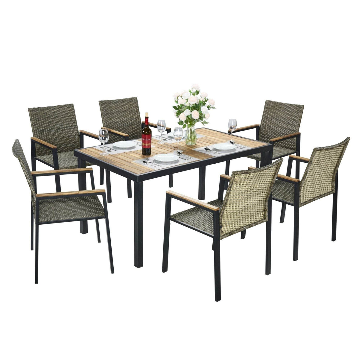 7-Piece Outdoor Patio Dining Set With Acacia Wood