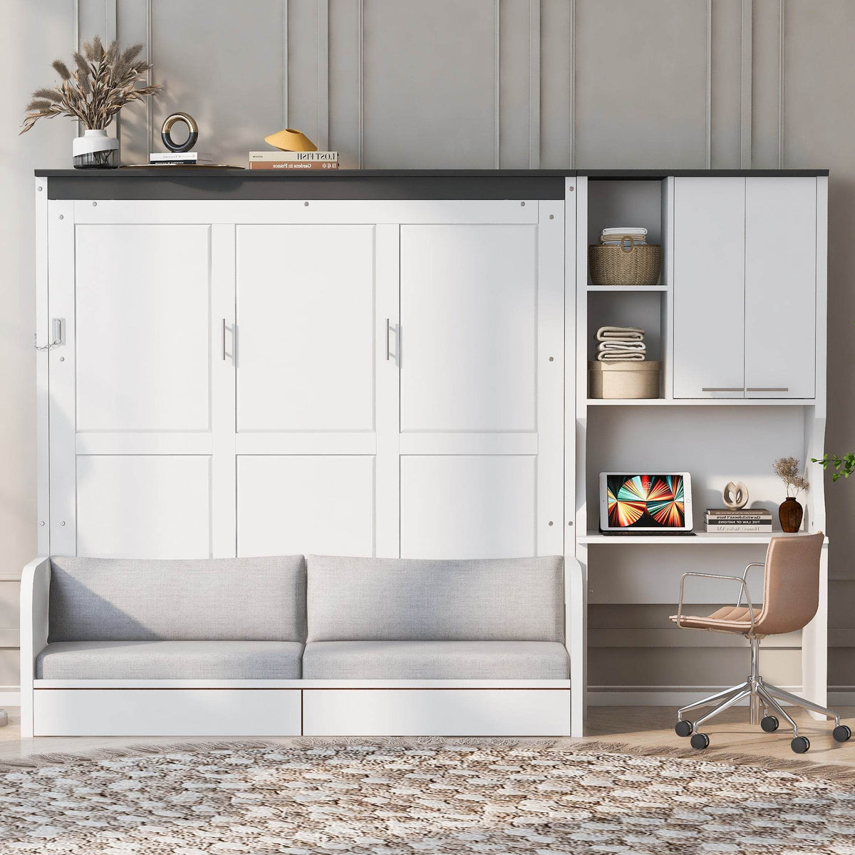 Queen Multi-Functional Murphy Bed With Sofa Desk Storage