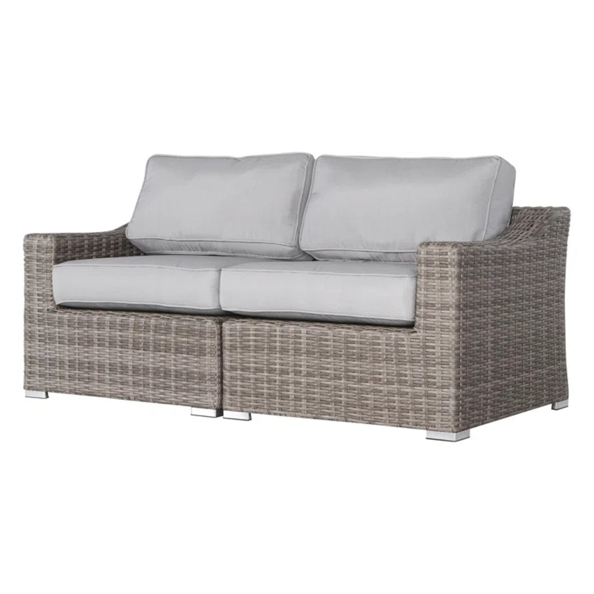 Outdoor Grey Wicker Loveseat With Plush Olefin Cushions
