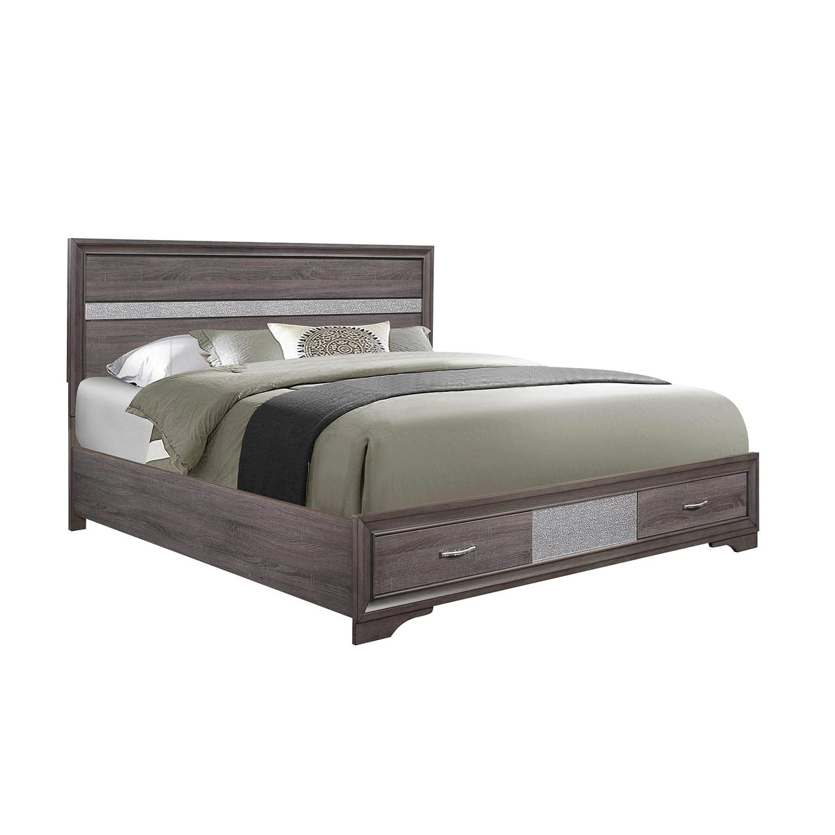Queen Gray Solid Wood MDF Storage Bed Frame
