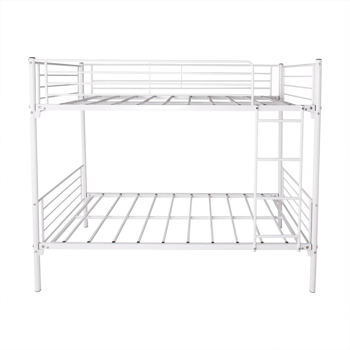 White Metal Twin-Over-Twin Bunk Bed Frame With Ladder