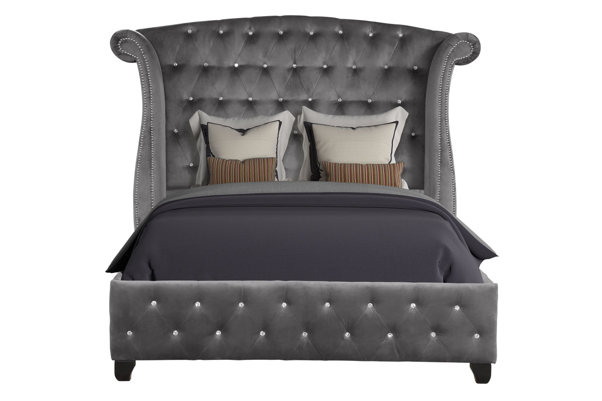 Modern Crystal Tufted Upholstered Wood Queen Bed Frame