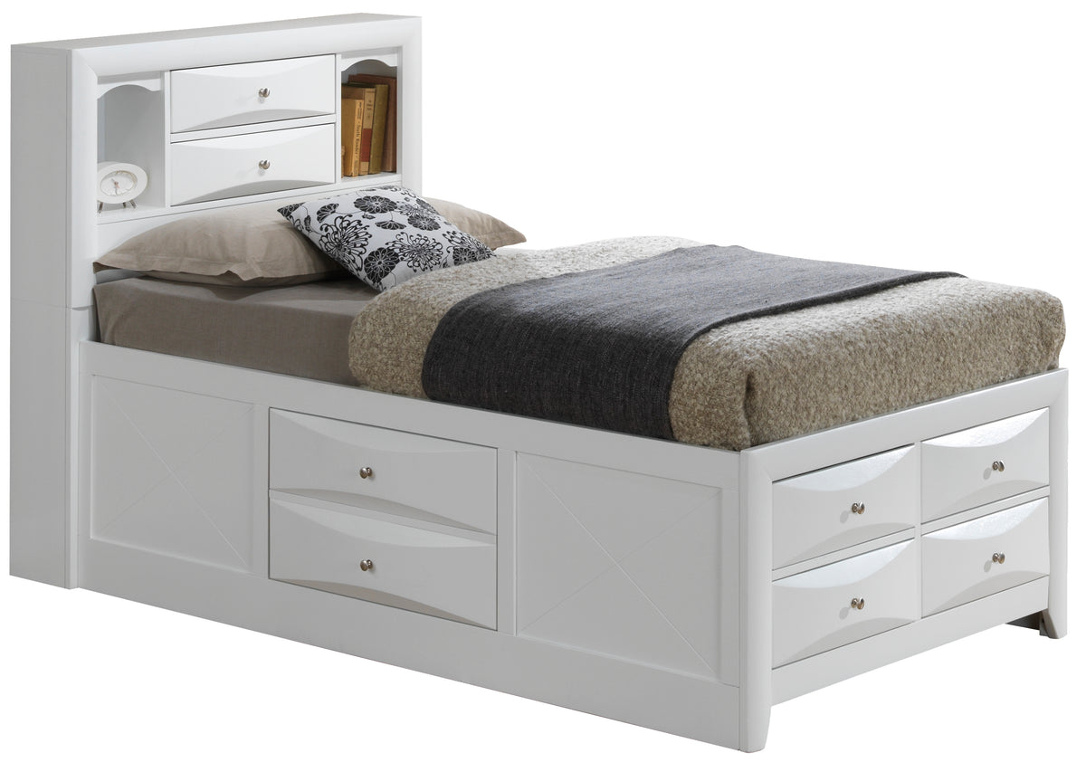 White Twin Storage Bed With Built-In Drawers