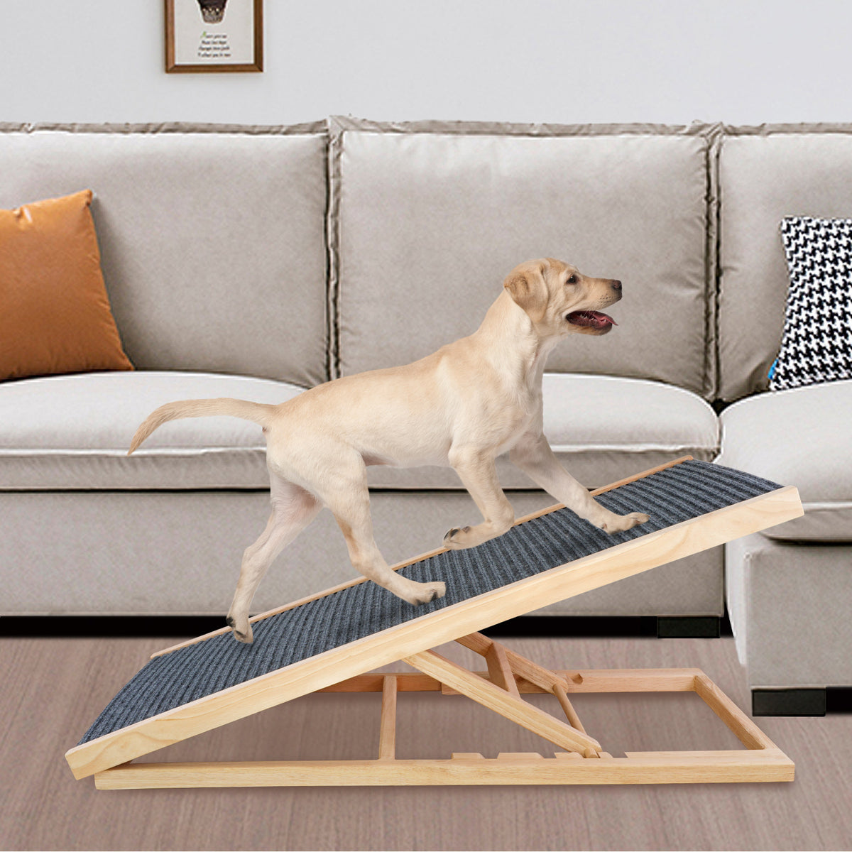 Solid Wood Foldable Dog Ramp With Non-Slip Traction