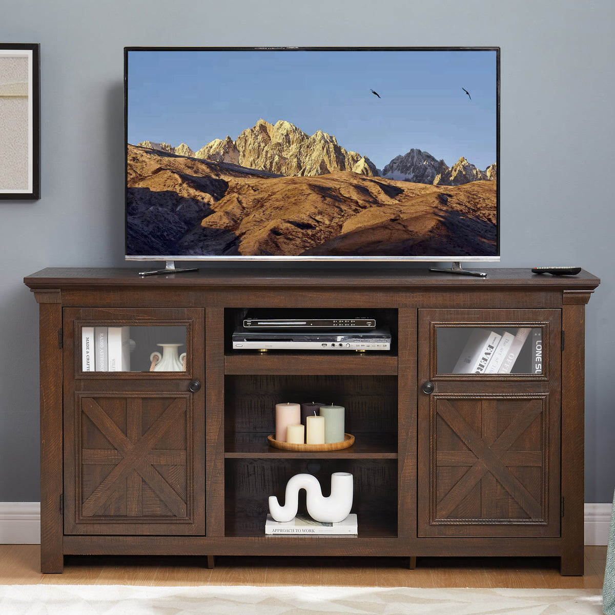 Farmhouse Style Espresso TV Stand Console Cabinet