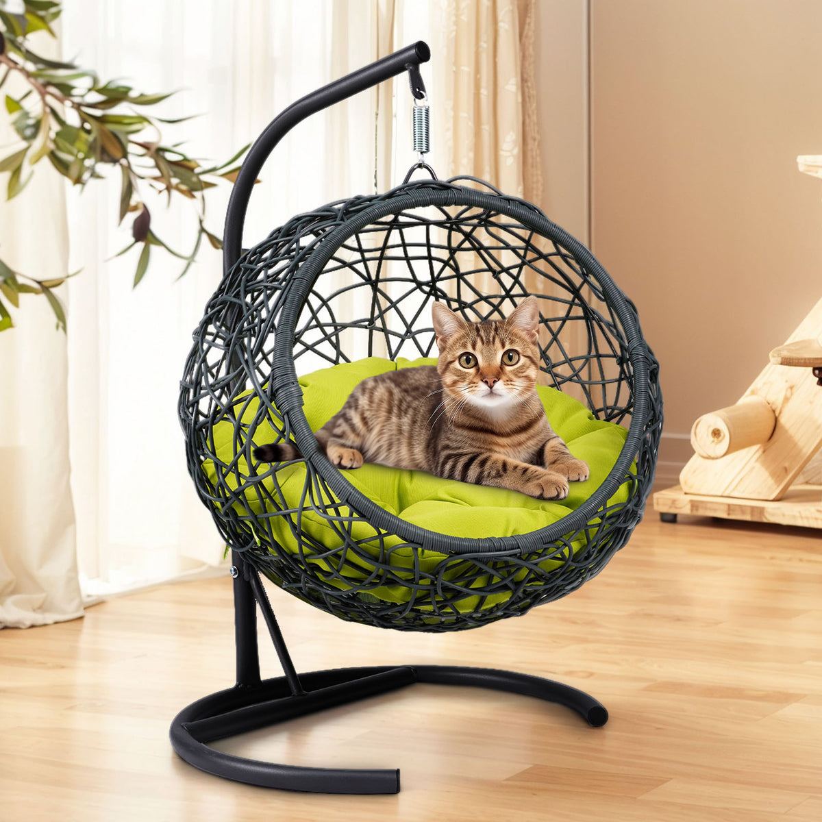 Indoor Green Cat Swing Bed With Stand And Cushion