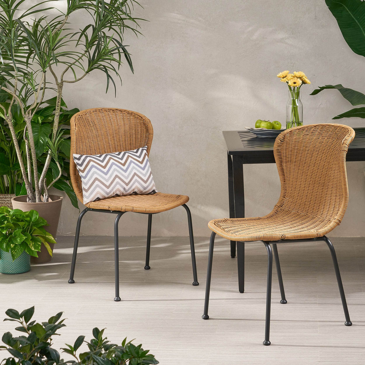 Set of 2 Light Brown Rattan Outdoor Boho Chairs