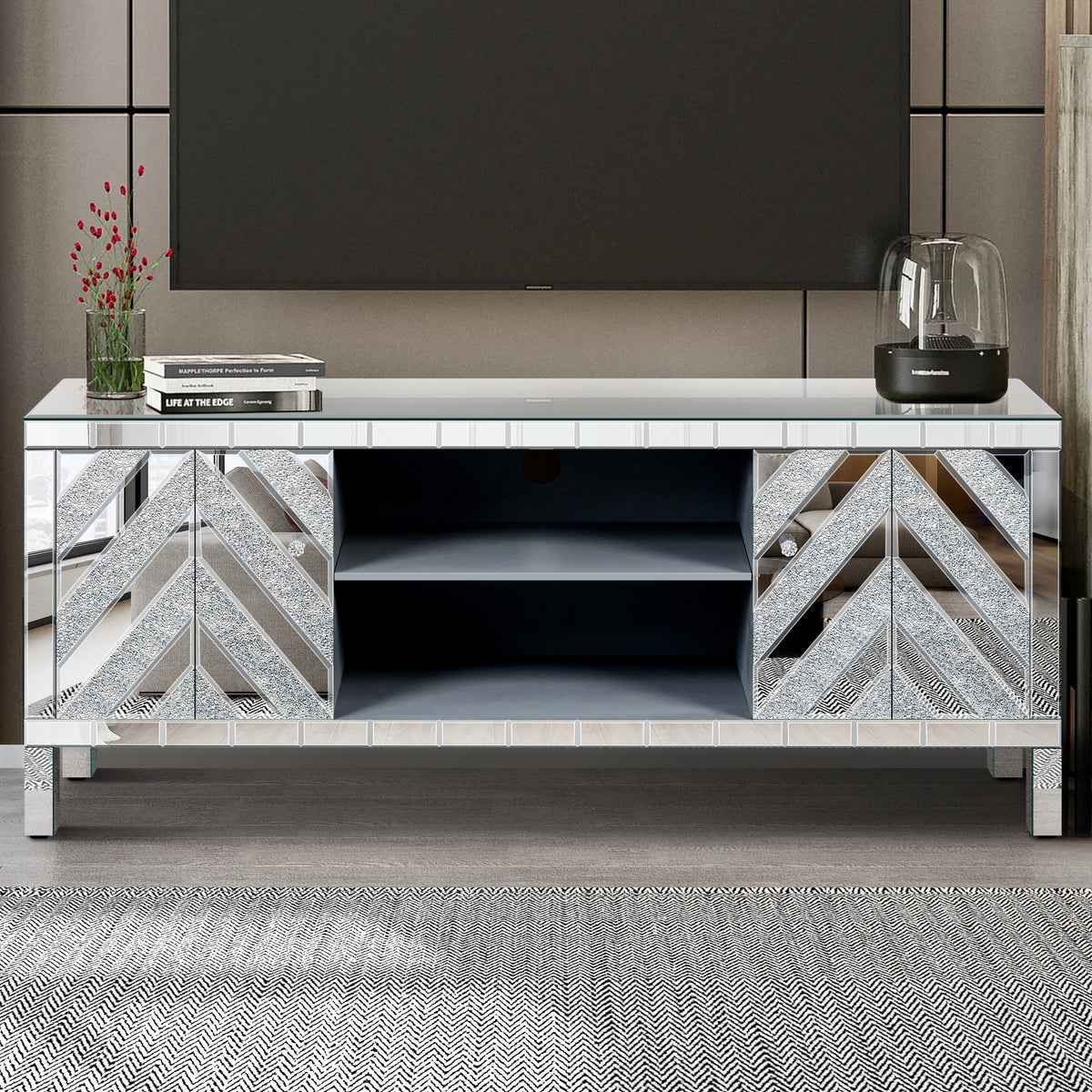 47-Inch Mirrored Dual Door TV Media Console