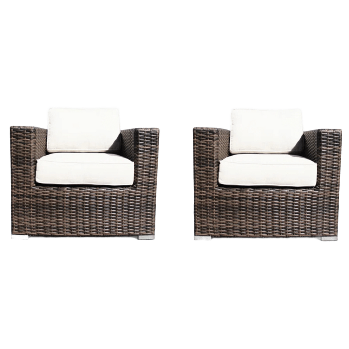 Set Of 2 Modern All-Weather Outdoor Wicker Chairs With Cushions