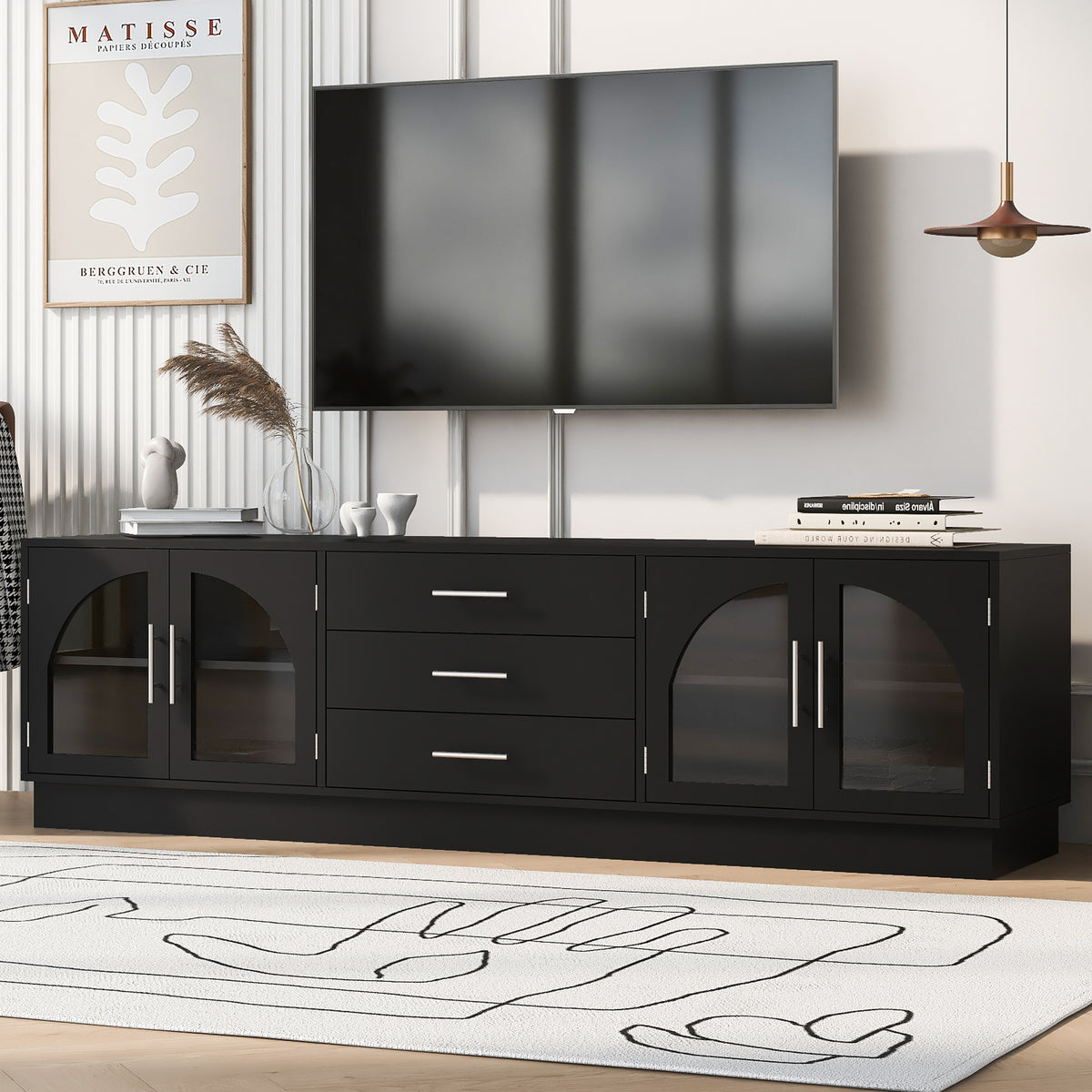 Modern Minimalist Black MDF TV Stand With Storage