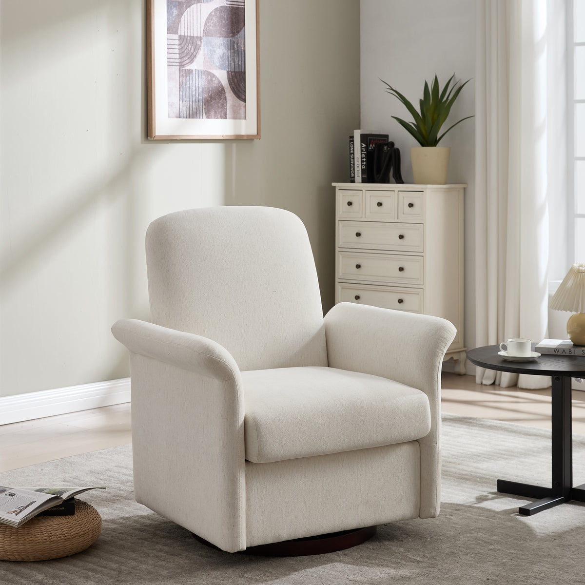 Modern 360 Degree Swivel Linen Upholstered Accent Chair