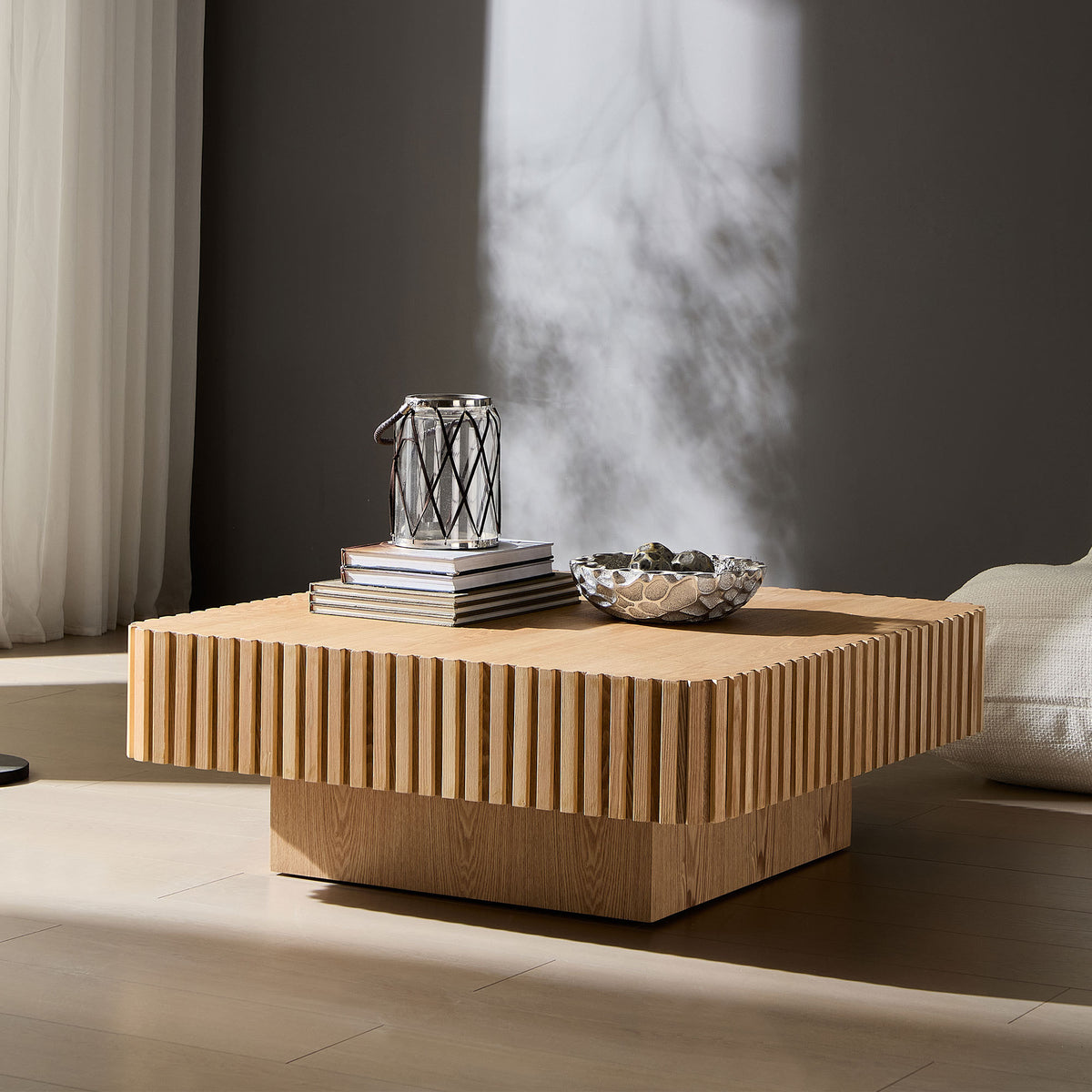 Modern Square MDF Pedestal Coffee Table 35 Inch