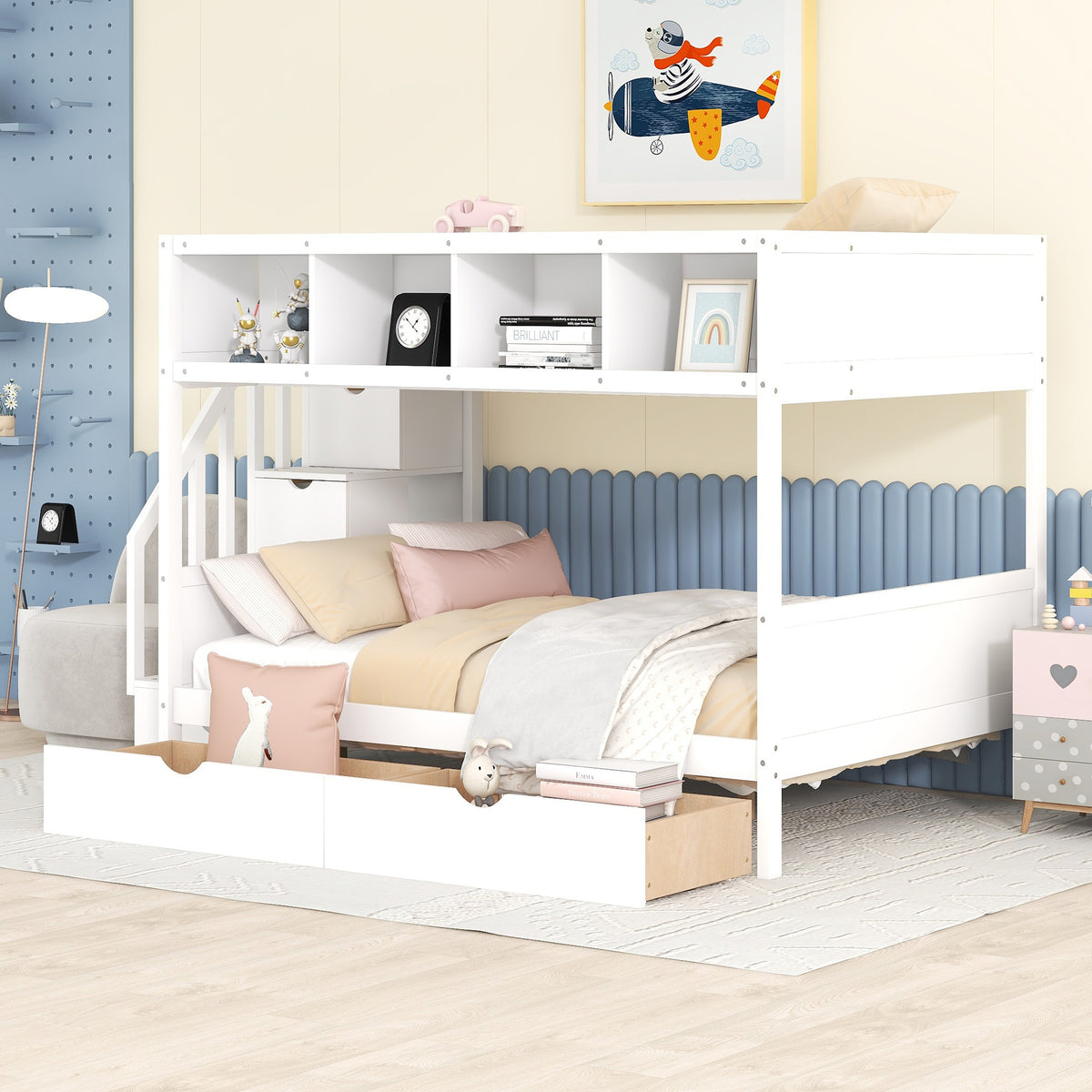 Twin Over Full Solid Wood Bunk Bed With Storage Staircase