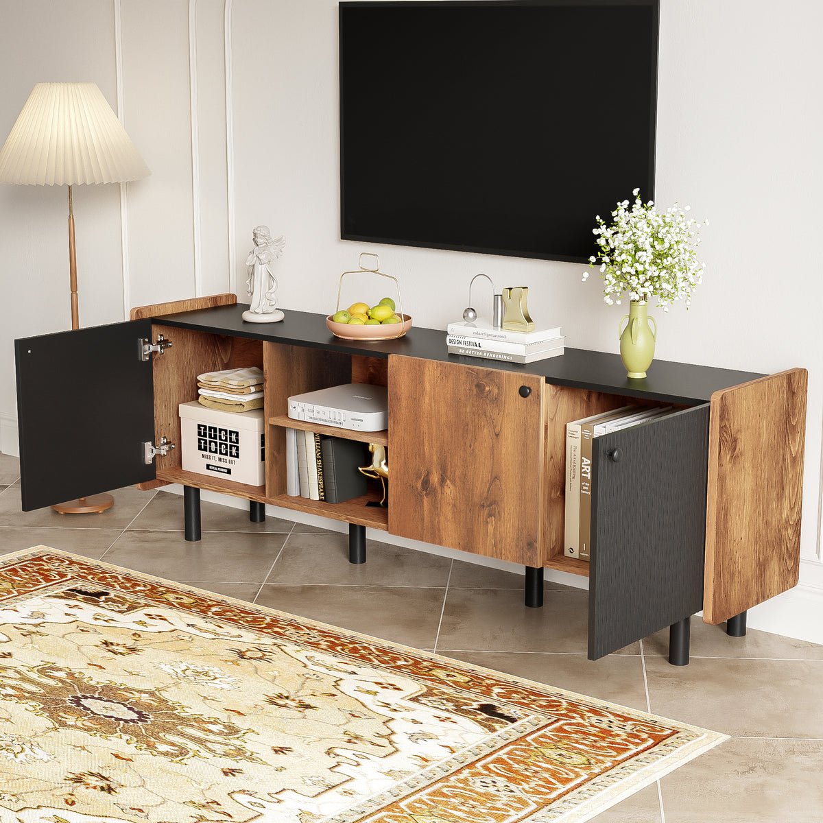 Mid Century Modern TV Stand With Storage Cabinets