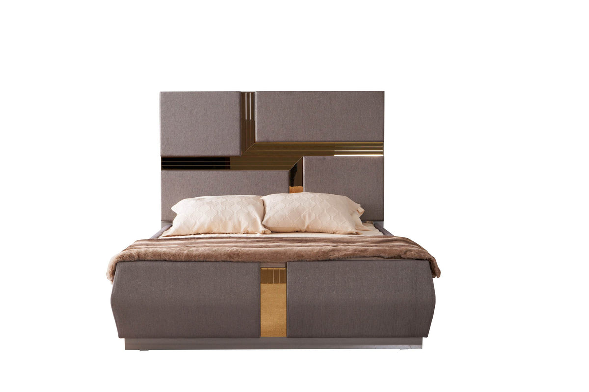 Modern Metallic Upholstered Queen Wood Bed Frame