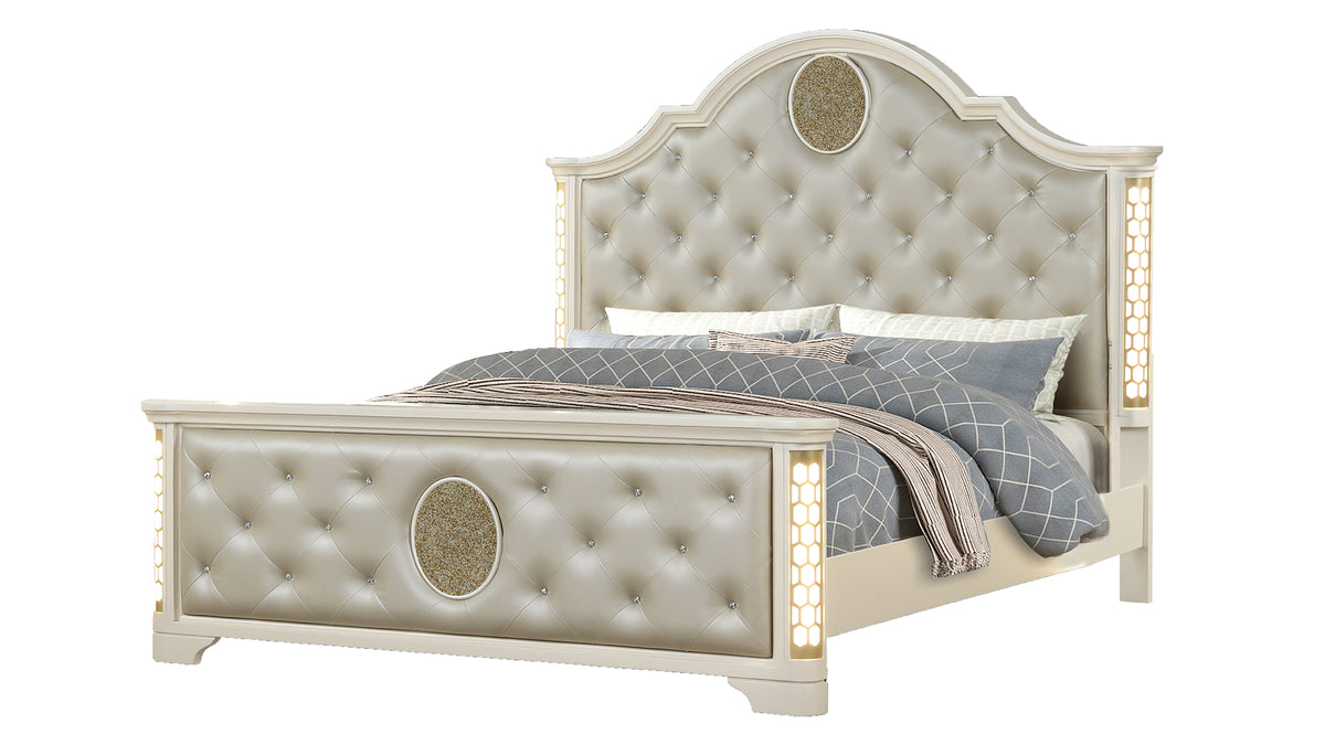 Queen Tufted Upholstered Wood Bed Frame With LED Lights