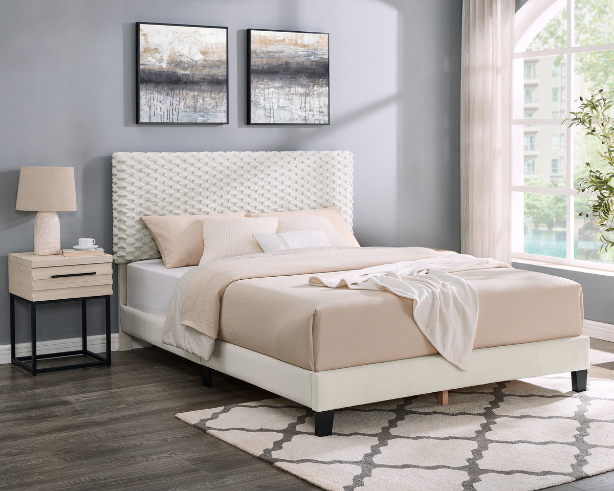 2-Piece Plush Upholstered Platform Bed Frame Set