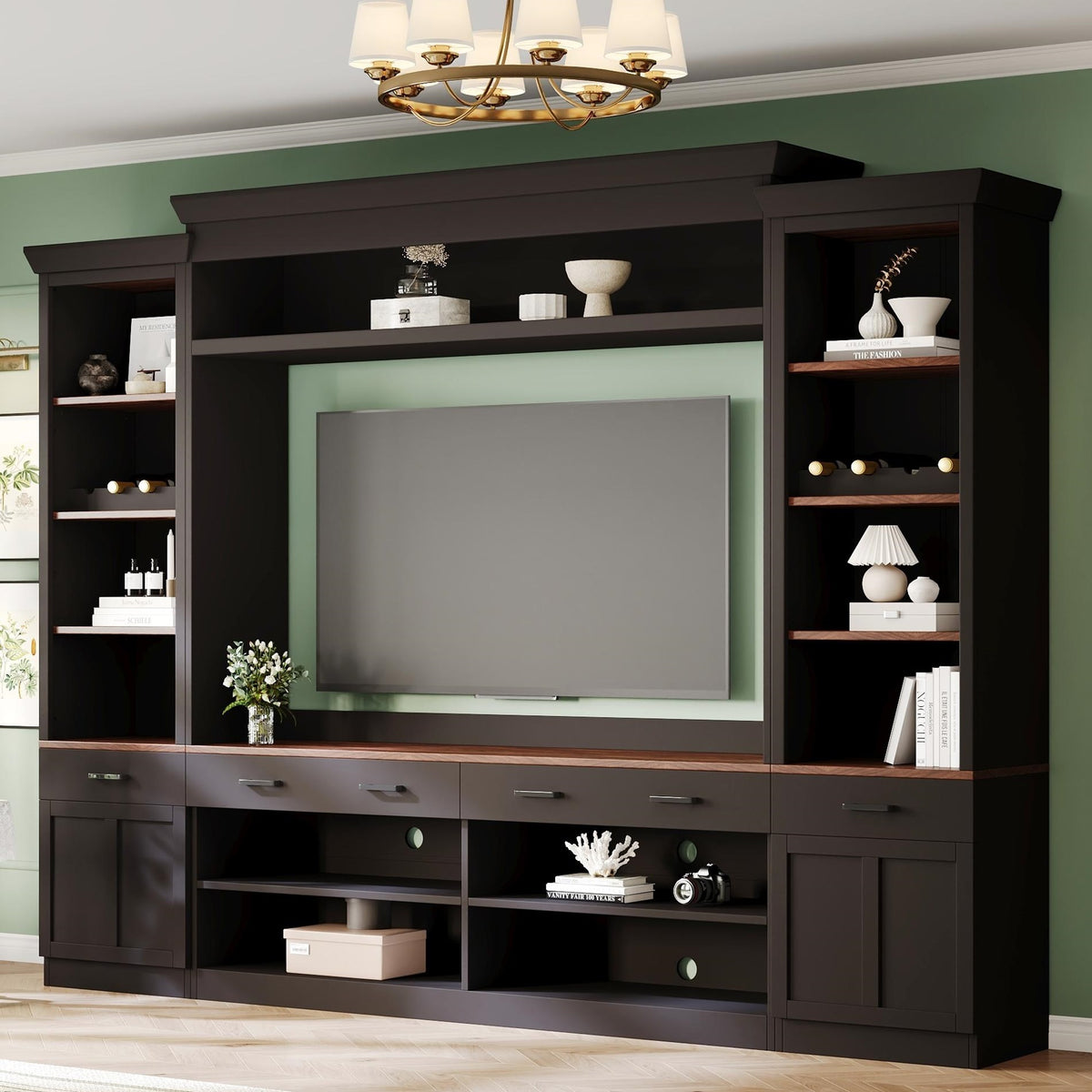 Farmhouse Mid-Century Walnut MDF TV Stand