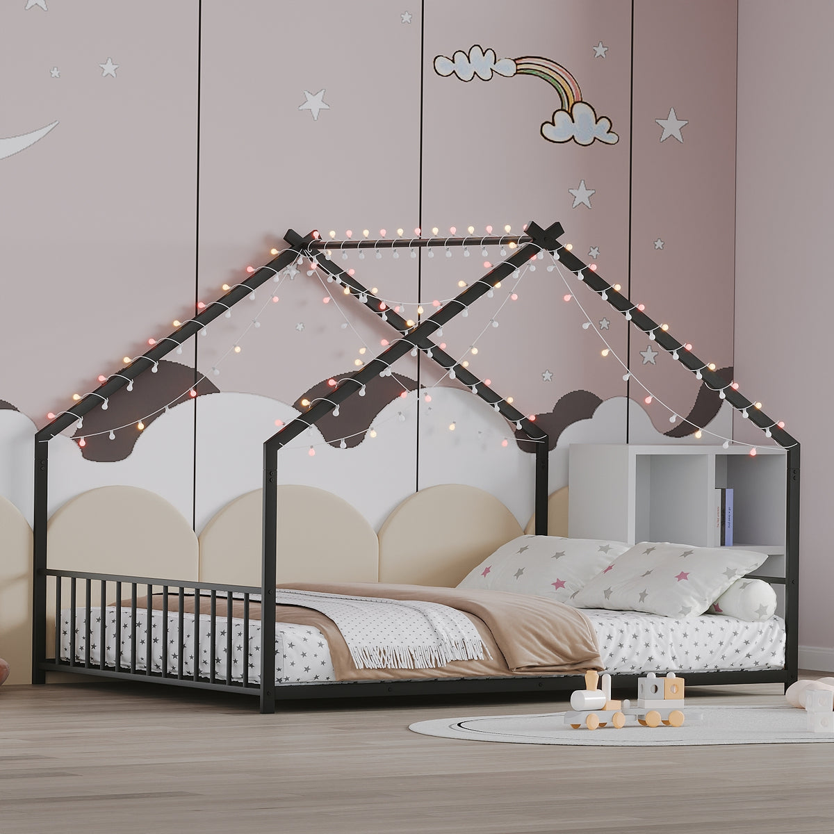 Full Iron Rooftop Bed Frame With LED Lights