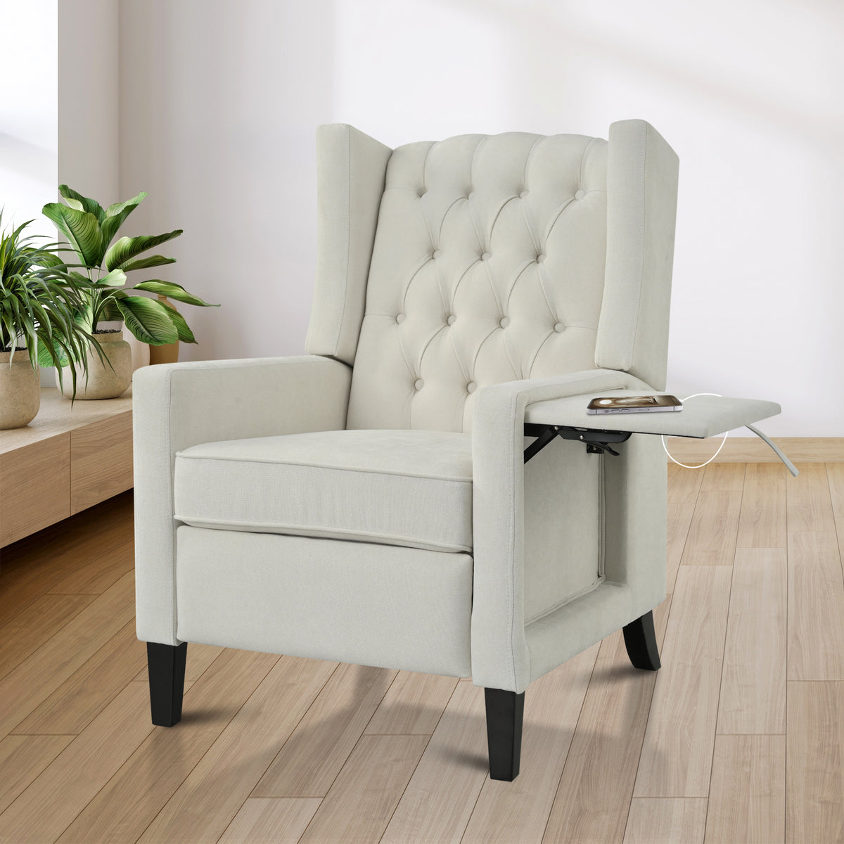 Mid-Century Fabric Pushback Recliner Chair With USB