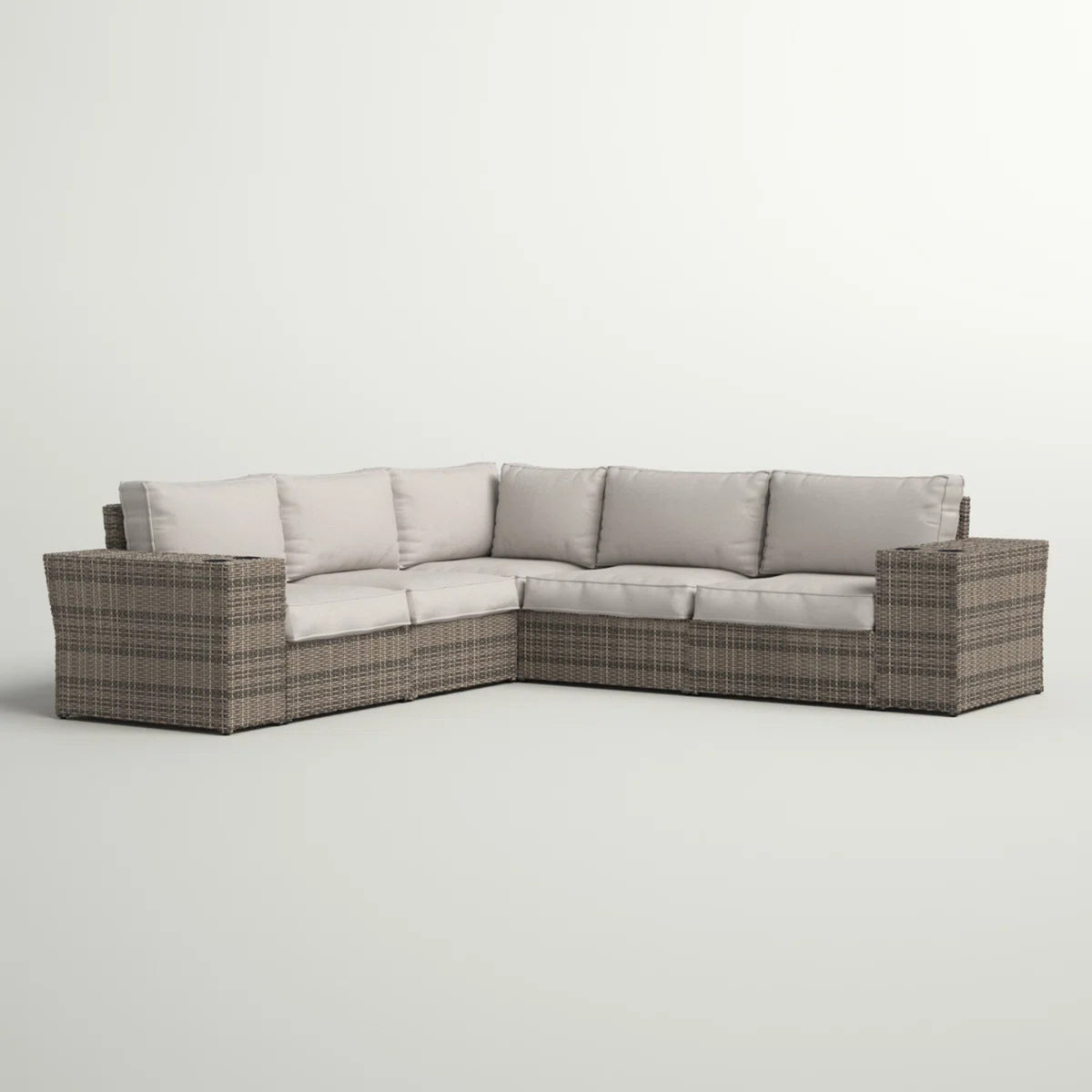 102-Inch Grey Wicker Outdoor Patio Sectional With Cushions