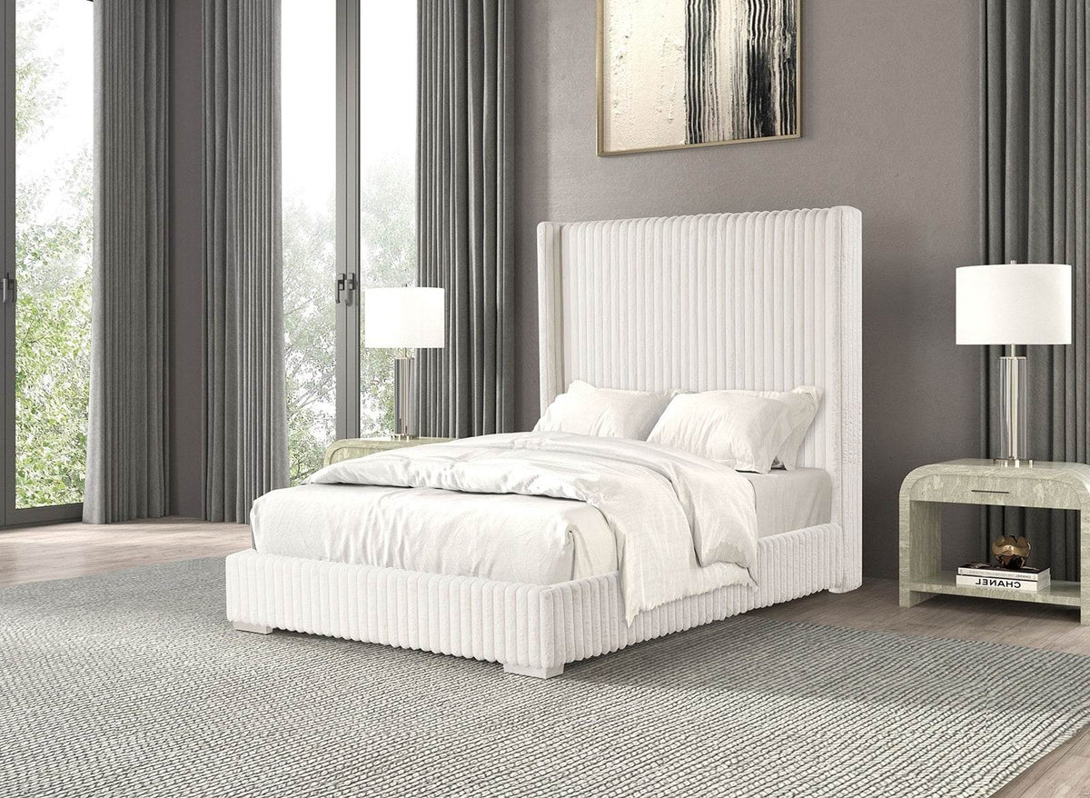 Contemporary White Fur Chenille Fabric Twin Bed Frame