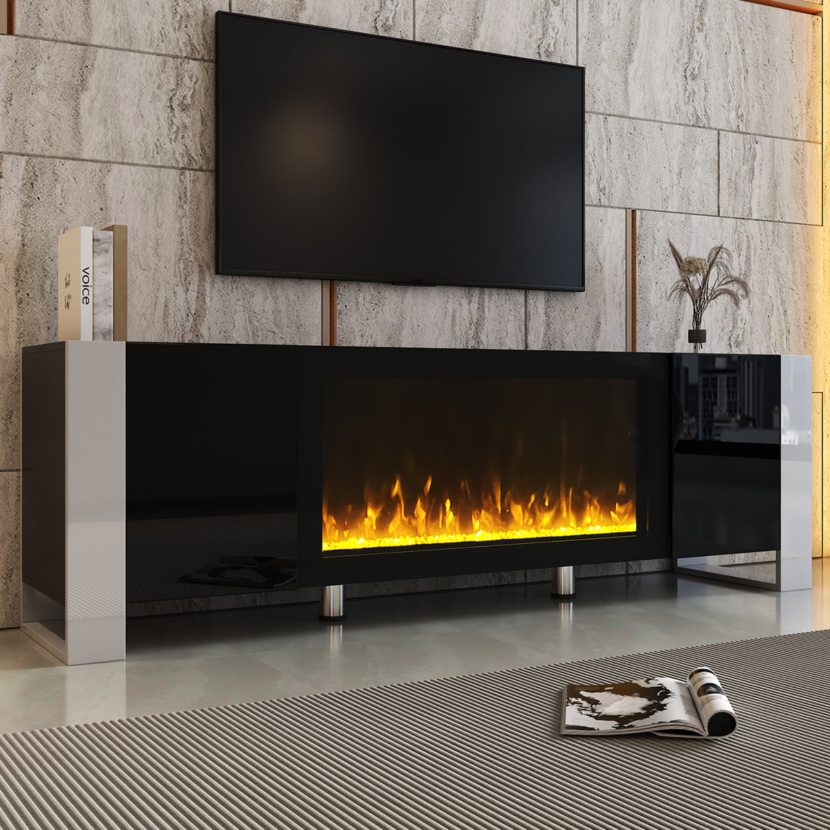 Modern Minimalist TV Stand With Electric Fireplace