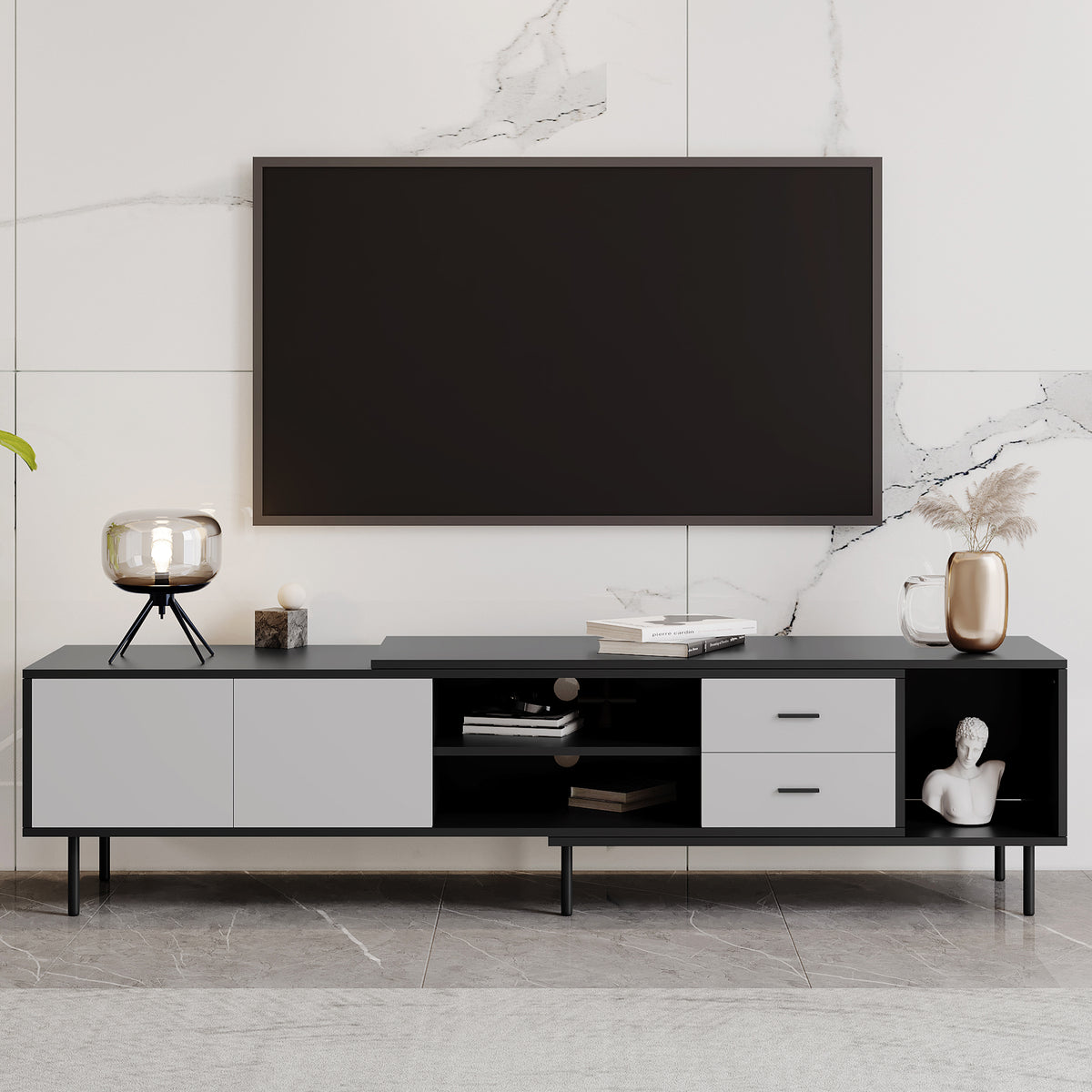 Modern Minimalist Black Grey MDF TV Stand