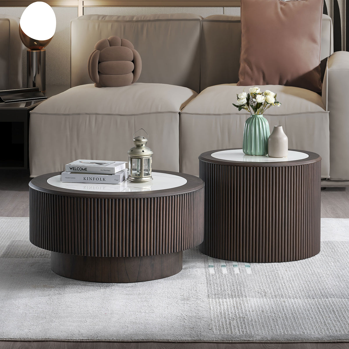Modern Faux Marble Pattern MDF Coffee Table Set