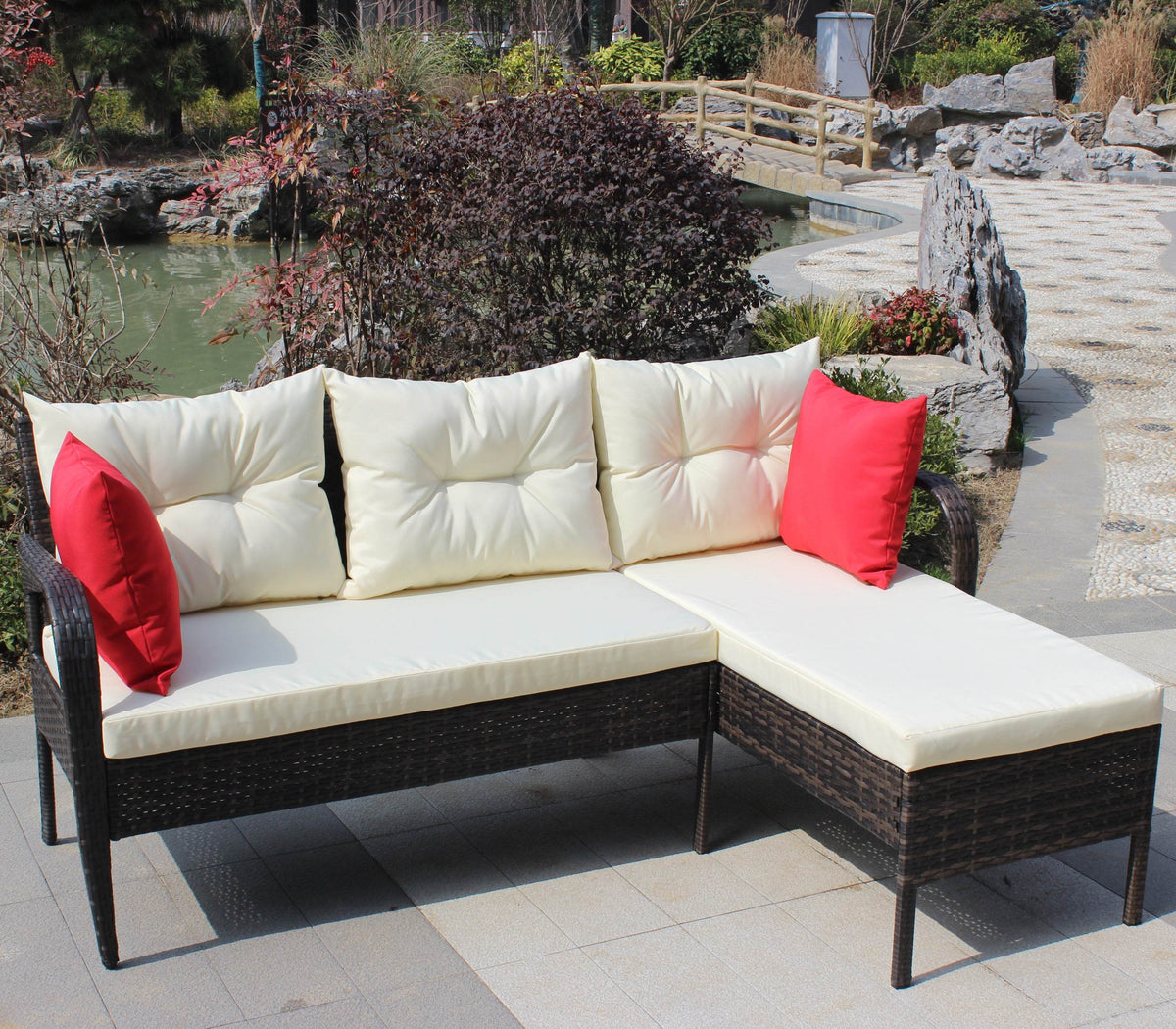 2-Piece Brown Rattan Outdoor Patio Sectional Sofa Set