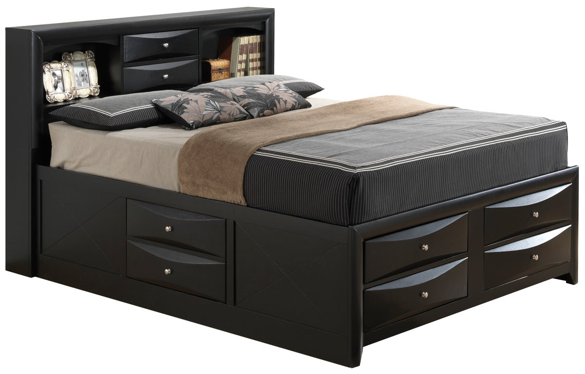 Queen Black Particle Board Storage Bed Frame With Modern Design
